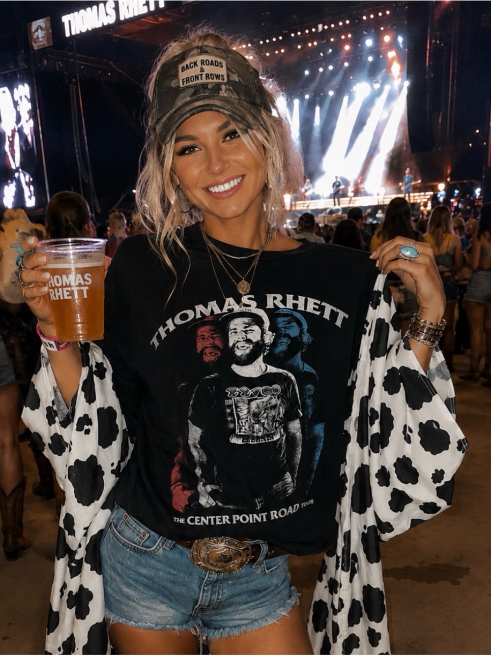 Handmade One of a Kind Thomas Rhett Graphic poncho tee in Black with Red & Blue